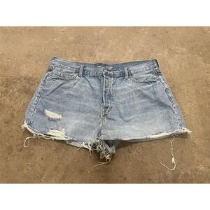 Old Navy Cutoff Shorts Womens 18 Blue Sky-Hi A-Line High Rise Distressed Denim